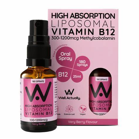 Well Actually Liposomal Vitamin B12 Methycobalamin (300 - 1200mcg) Very Berry Flavour Spray, 25ml Online now