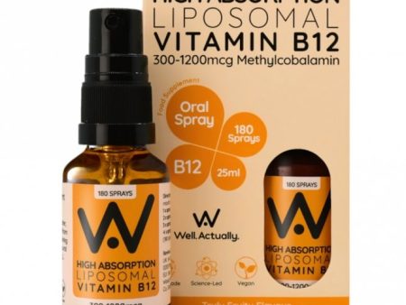 Well Actually Liposomal Vitamin B12 Methycobalamin (300 - 1200mcg) Truly Fruity Flavour Spray, 25ml Online now