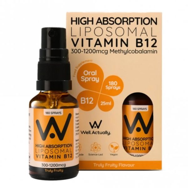 Well Actually Liposomal Vitamin B12 Methycobalamin (300 - 1200mcg) Truly Fruity Flavour Spray, 25ml Online now