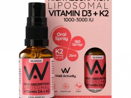 Well Actually Liposomal Vitamin D3 (2000IU s) + K2 (100mcg) Spray- Strawberry Rhubarb, 25ml Fashion