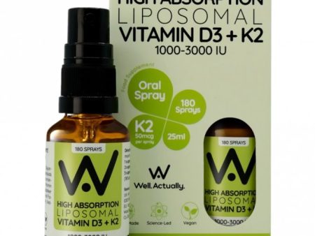 Well Actually Liposomal Vitamin D3 (2000IU s) + K2 (100mcg) Spray- Lime Crush, 25ml Sale