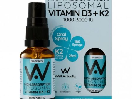 Well Actually Liposomal Vitamin D3 (2000IU s) + K2 (100mcg) Spray- Peppermint, 25ml For Discount