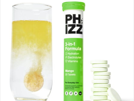 Phizz Mango 3-in-1 Hydration, Electrolytes and Vitamins Effervescent, 20 Tablets Hot on Sale