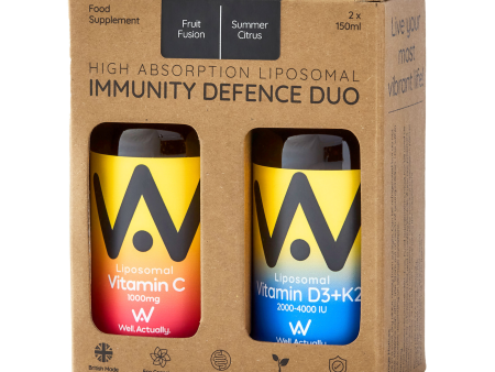 Well Actually Liposomal Immune Defence Duo - Vitamin C + D3 & K2, 2 x 150ml on Sale