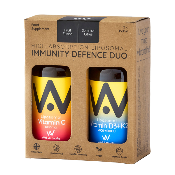 Well Actually Liposomal Immune Defence Duo - Vitamin C + D3 & K2, 2 x 150ml on Sale