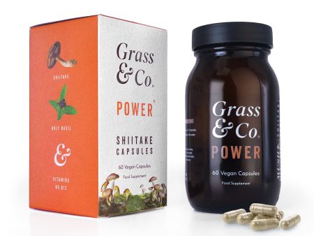 Grass & Co. POWER Shiitake Mushrooms with Holy Basil + Iron ,  60 Vegan Capsules For Cheap