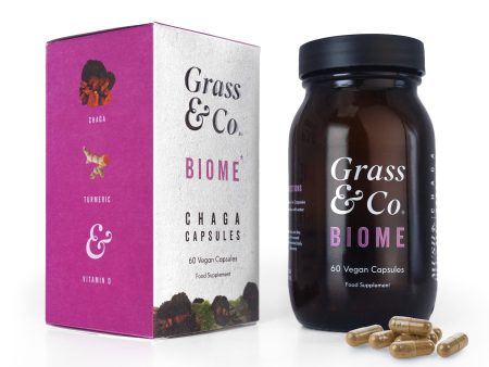 Grass & Co. BIOME Chaga Mushrooms with Curcumin + Ginger,  60 Vegan Capsules Online Hot Sale